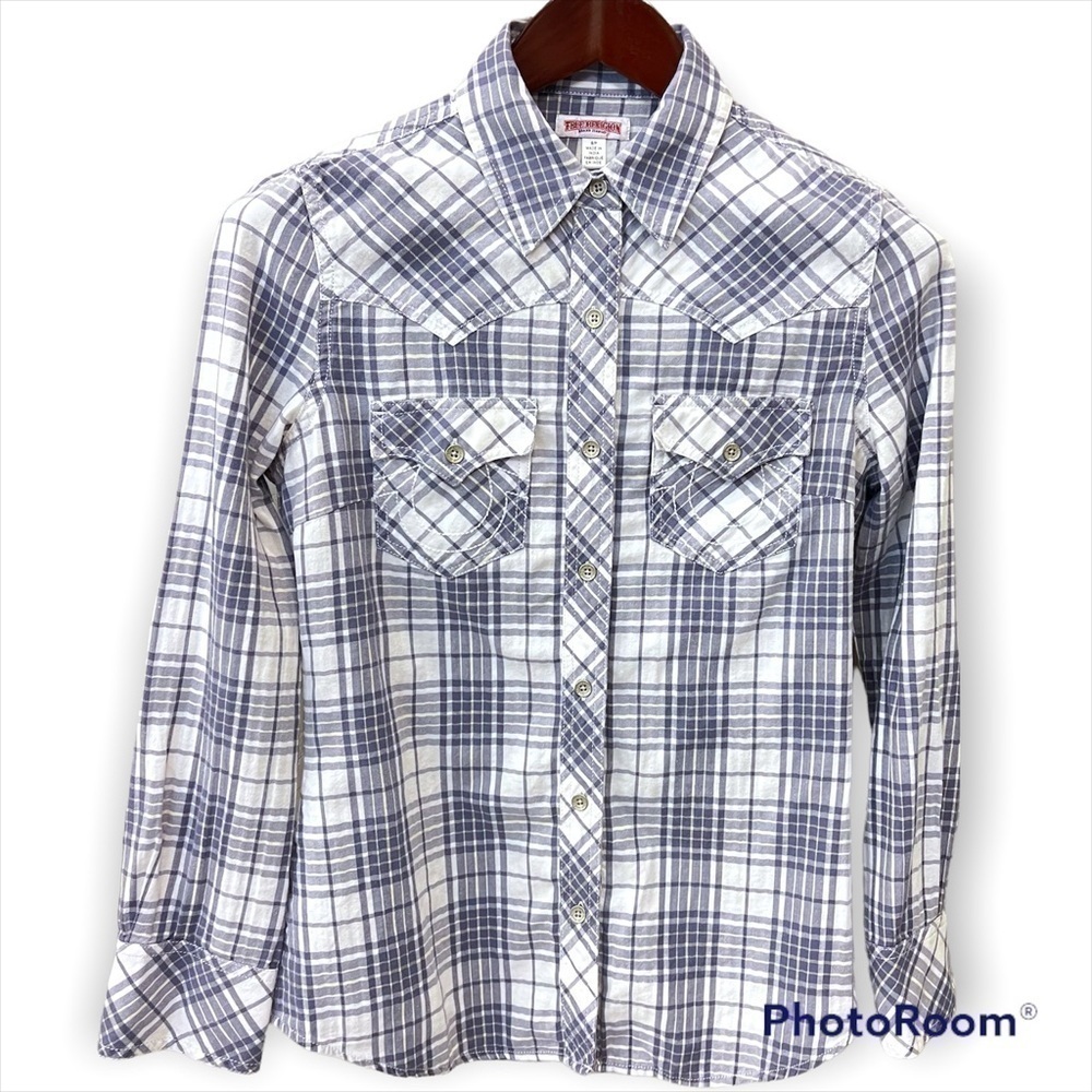 True religion Western women’s plaid button down cotton fitted shirt size S